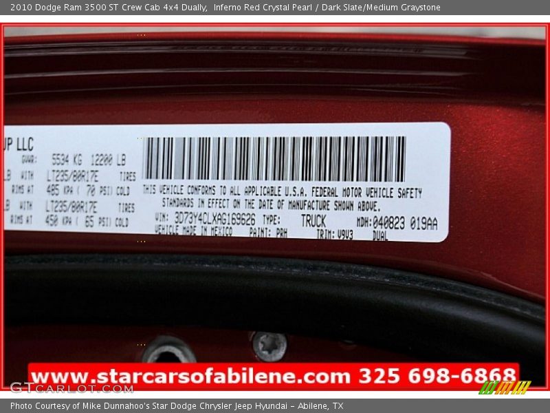Inferno Red Crystal Pearl / Dark Slate/Medium Graystone 2010 Dodge Ram 3500 ST Crew Cab 4x4 Dually