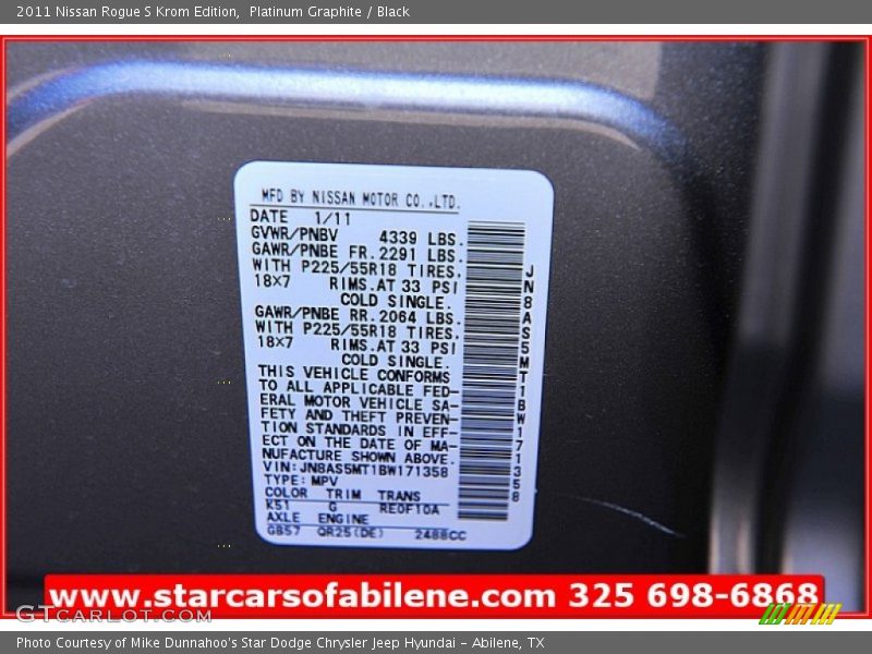 Platinum Graphite / Black 2011 Nissan Rogue S Krom Edition