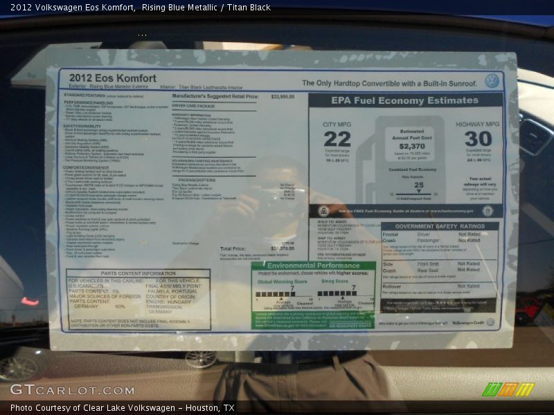 Rising Blue Metallic / Titan Black 2012 Volkswagen Eos Komfort