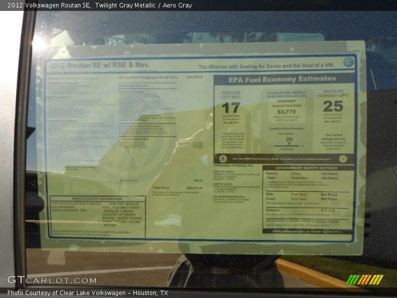  2012 Routan SE Window Sticker