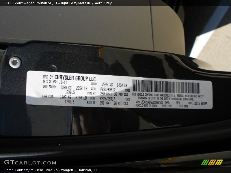 2012 Routan SE Twilight Gray Metallic Color Code PAV