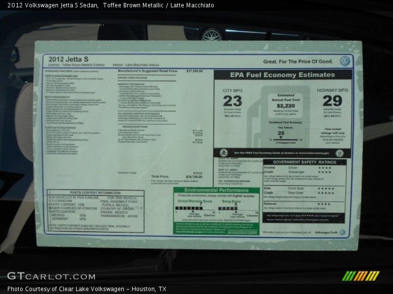 Toffee Brown Metallic / Latte Macchiato 2012 Volkswagen Jetta S Sedan