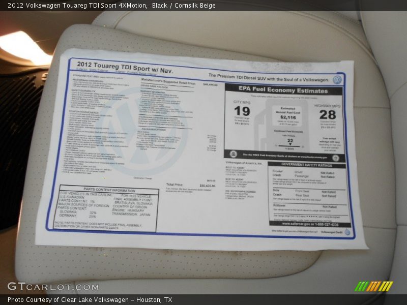 Black / Cornsilk Beige 2012 Volkswagen Touareg TDI Sport 4XMotion