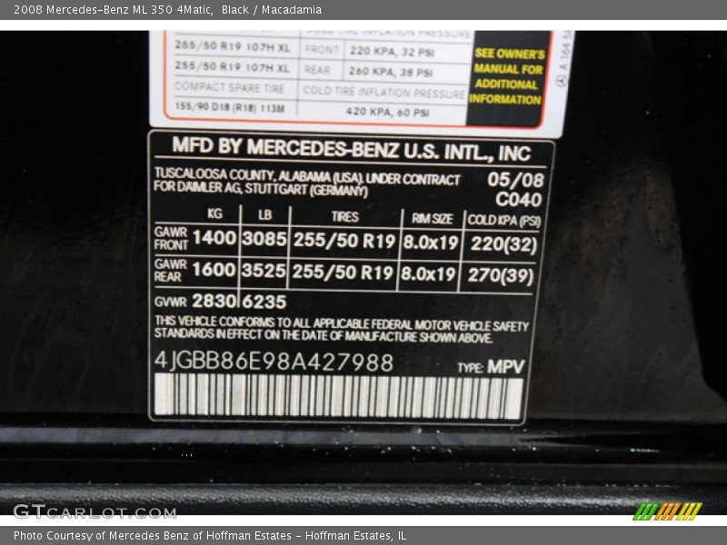 Black / Macadamia 2008 Mercedes-Benz ML 350 4Matic