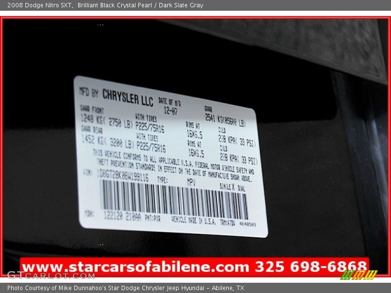 Brilliant Black Crystal Pearl / Dark Slate Gray 2008 Dodge Nitro SXT