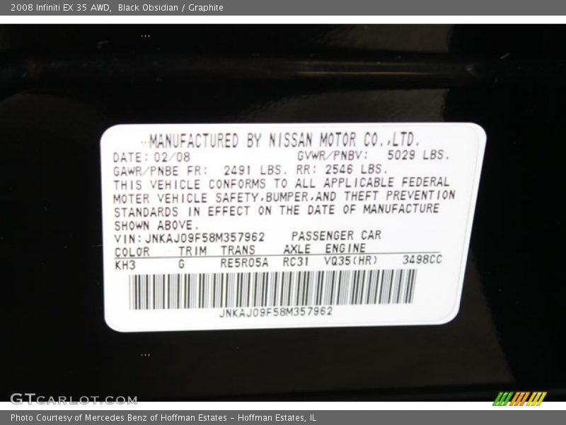 Black Obsidian / Graphite 2008 Infiniti EX 35 AWD