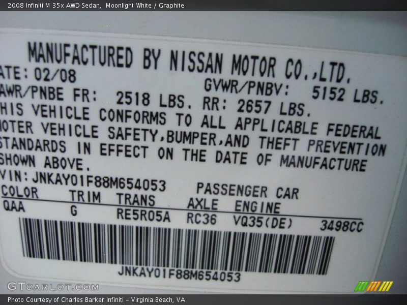 Moonlight White / Graphite 2008 Infiniti M 35x AWD Sedan