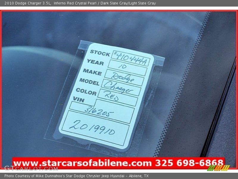 Inferno Red Crystal Pearl / Dark Slate Gray/Light Slate Gray 2010 Dodge Charger 3.5L