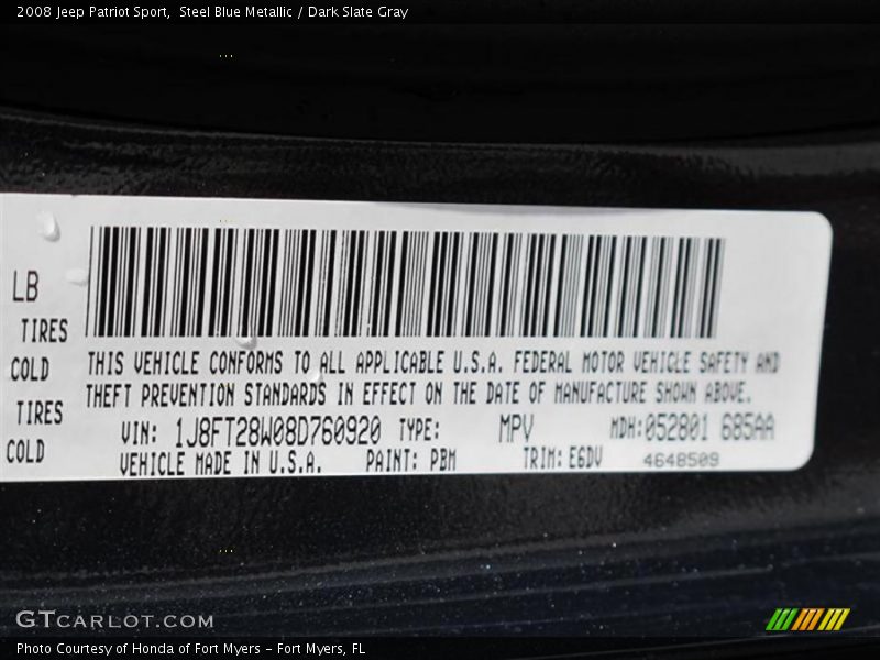 Steel Blue Metallic / Dark Slate Gray 2008 Jeep Patriot Sport