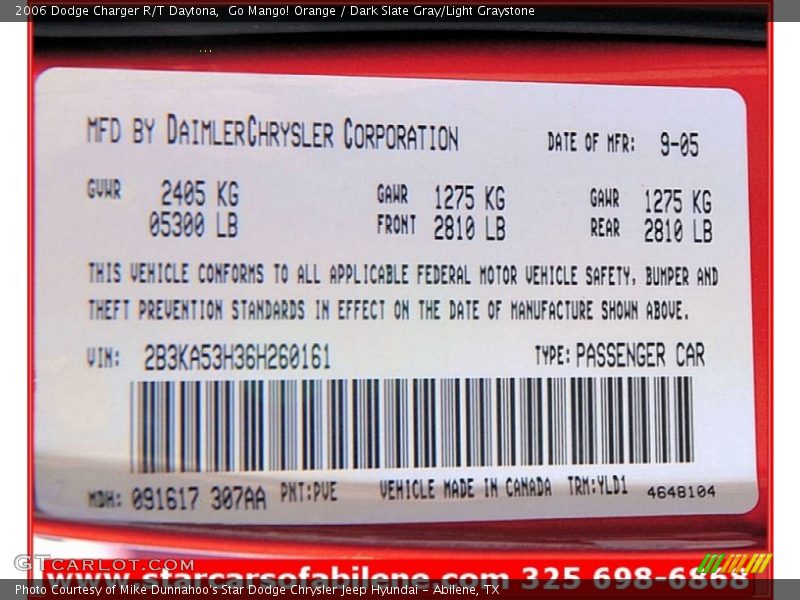 Go Mango! Orange / Dark Slate Gray/Light Graystone 2006 Dodge Charger R/T Daytona