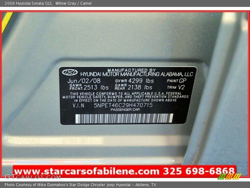 Willow Gray / Camel 2009 Hyundai Sonata GLS