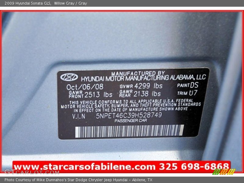 Willow Gray / Gray 2009 Hyundai Sonata GLS