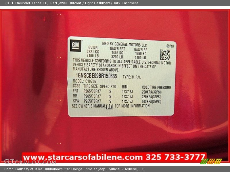 Red Jewel Tintcoat / Light Cashmere/Dark Cashmere 2011 Chevrolet Tahoe LT