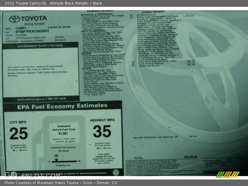 Attitude Black Metallic / Black 2012 Toyota Camry SE