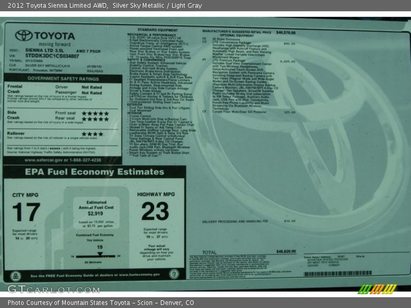 Silver Sky Metallic / Light Gray 2012 Toyota Sienna Limited AWD