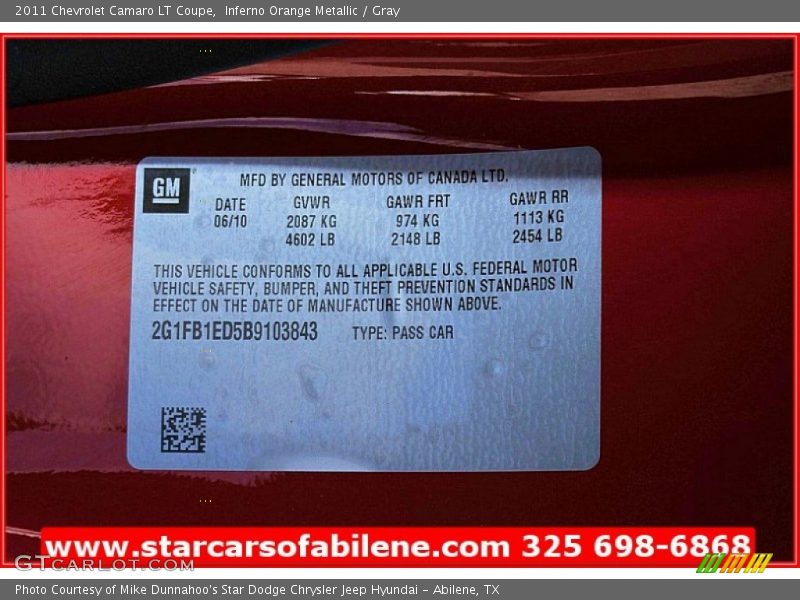 Inferno Orange Metallic / Gray 2011 Chevrolet Camaro LT Coupe