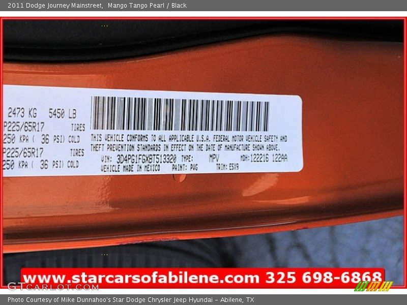 Mango Tango Pearl / Black 2011 Dodge Journey Mainstreet