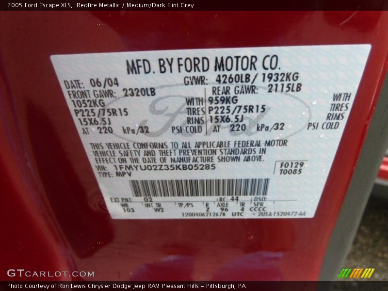 Redfire Metallic / Medium/Dark Flint Grey 2005 Ford Escape XLS