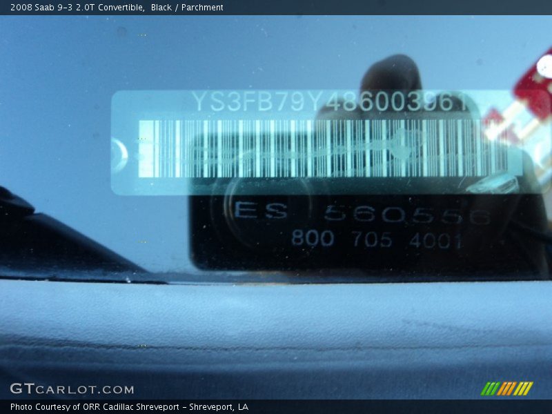 Black / Parchment 2008 Saab 9-3 2.0T Convertible