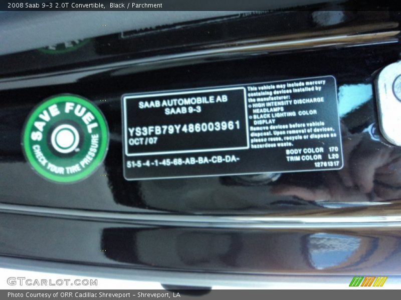 Black / Parchment 2008 Saab 9-3 2.0T Convertible