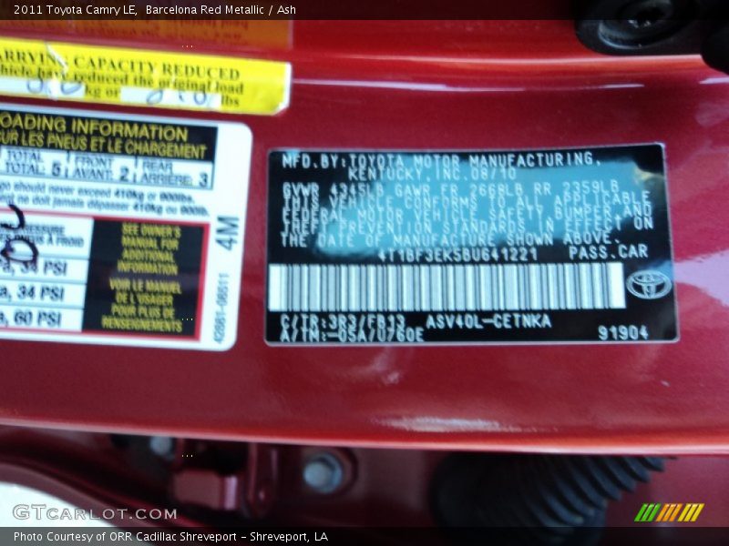 Barcelona Red Metallic / Ash 2011 Toyota Camry LE