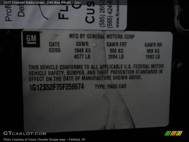 Dark Blue Metallic / Gray 2005 Chevrolet Malibu Sedan