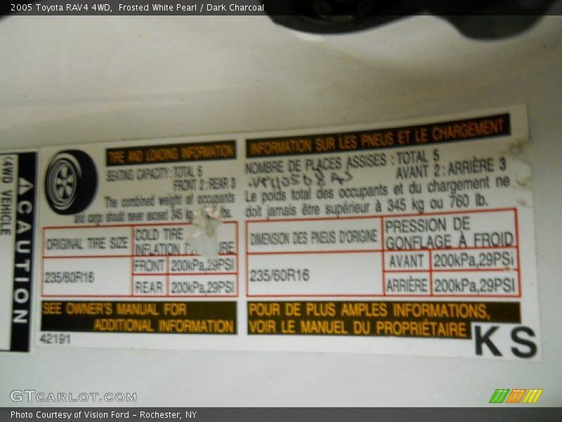 Frosted White Pearl / Dark Charcoal 2005 Toyota RAV4 4WD