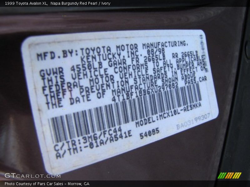 1999 Avalon XL Napa Burgundy Red Pearl Color Code 3M6