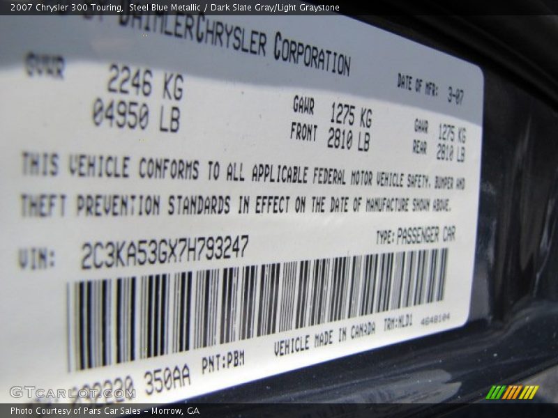 Steel Blue Metallic / Dark Slate Gray/Light Graystone 2007 Chrysler 300 Touring