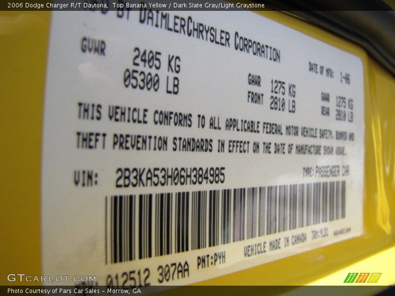 Top Banana Yellow / Dark Slate Gray/Light Graystone 2006 Dodge Charger R/T Daytona
