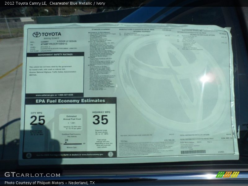 Clearwater Blue Metallic / Ivory 2012 Toyota Camry LE