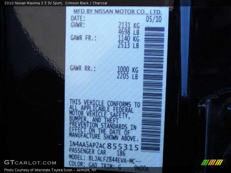 Crimson Black / Charcoal 2010 Nissan Maxima 3.5 SV Sport