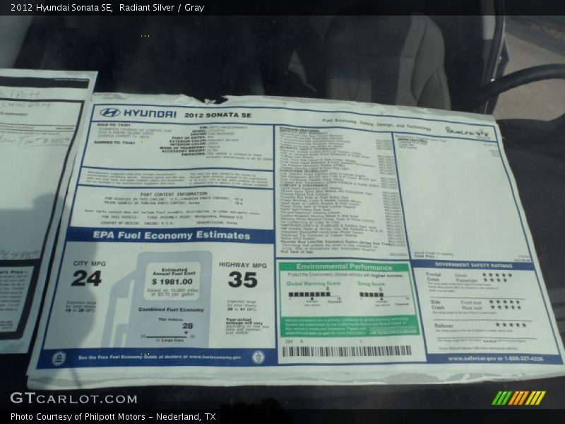 Radiant Silver / Gray 2012 Hyundai Sonata SE