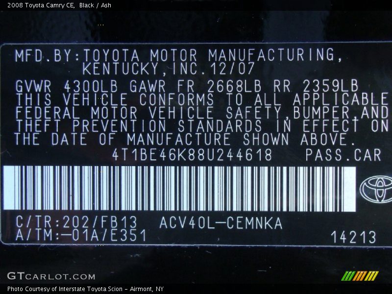 Black / Ash 2008 Toyota Camry CE