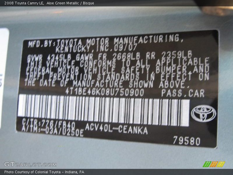 Aloe Green Metallic / Bisque 2008 Toyota Camry LE