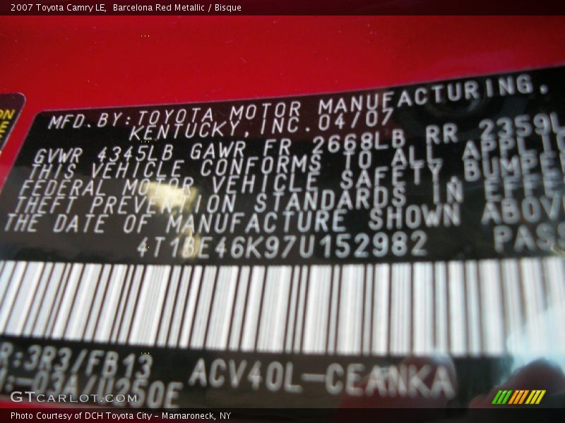 Barcelona Red Metallic / Bisque 2007 Toyota Camry LE