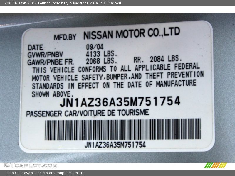 Silverstone Metallic / Charcoal 2005 Nissan 350Z Touring Roadster