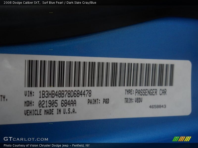 Surf Blue Pearl / Dark Slate Gray/Blue 2008 Dodge Caliber SXT