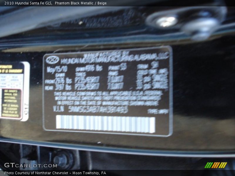Phantom Black Metallic / Beige 2010 Hyundai Santa Fe GLS