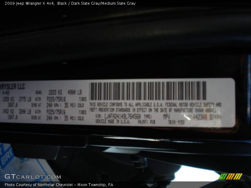 Black / Dark Slate Gray/Medium Slate Gray 2009 Jeep Wrangler X 4x4