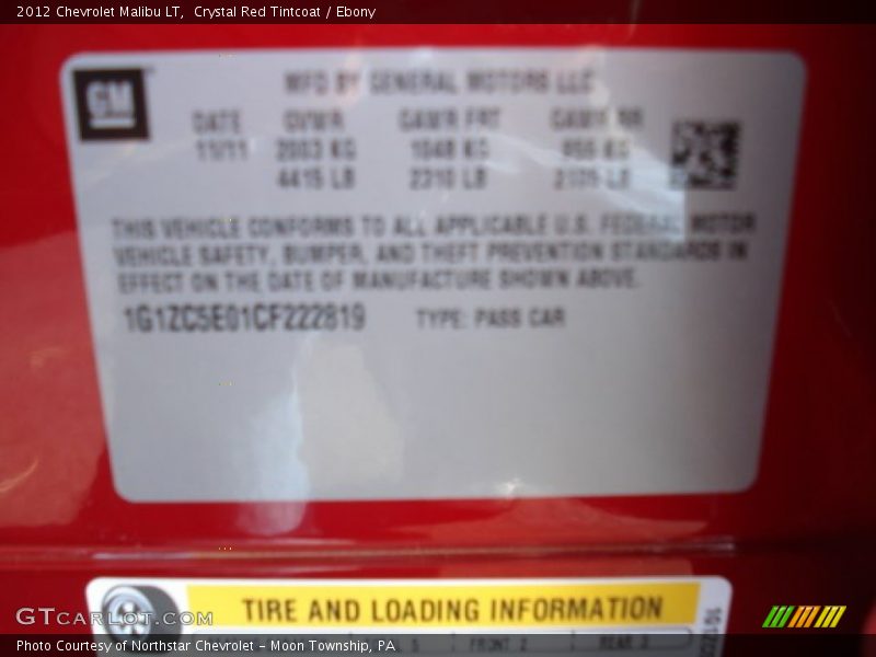Crystal Red Tintcoat / Ebony 2012 Chevrolet Malibu LT
