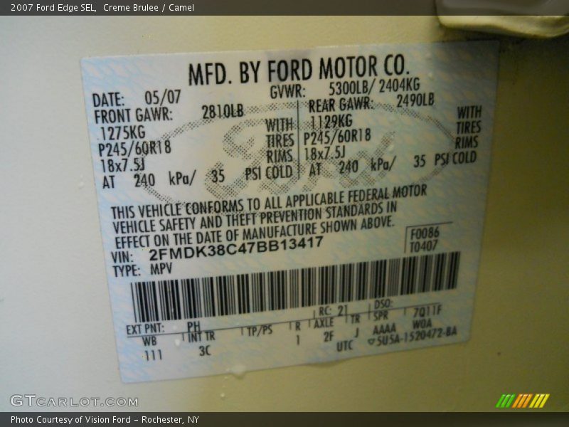 Creme Brulee / Camel 2007 Ford Edge SEL