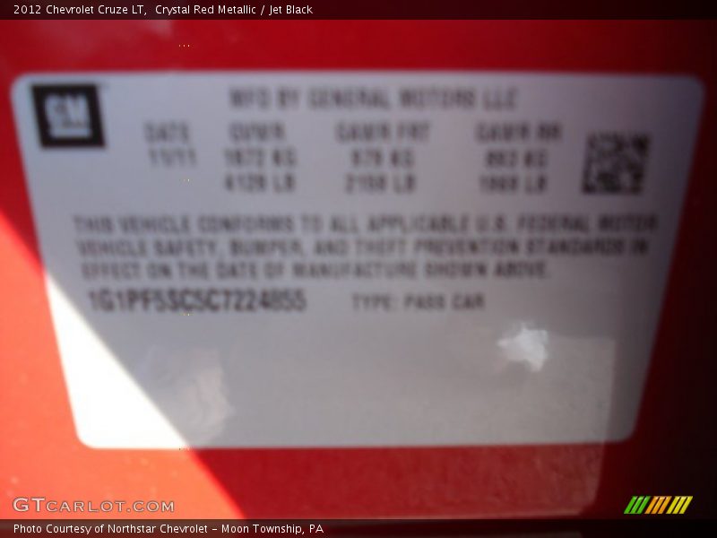 Crystal Red Metallic / Jet Black 2012 Chevrolet Cruze LT