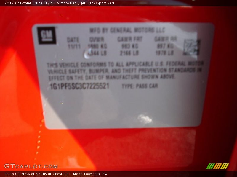Victory Red / Jet Black/Sport Red 2012 Chevrolet Cruze LT/RS
