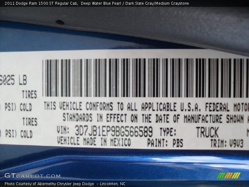 Deep Water Blue Pearl / Dark Slate Gray/Medium Graystone 2011 Dodge Ram 1500 ST Regular Cab