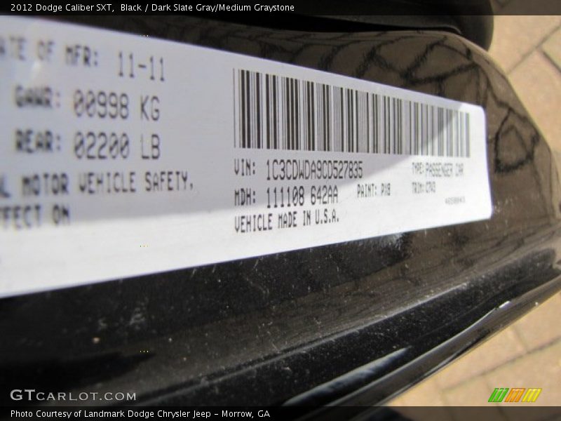 Black / Dark Slate Gray/Medium Graystone 2012 Dodge Caliber SXT