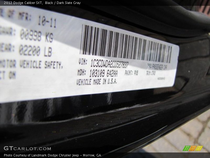 Black / Dark Slate Gray 2012 Dodge Caliber SXT