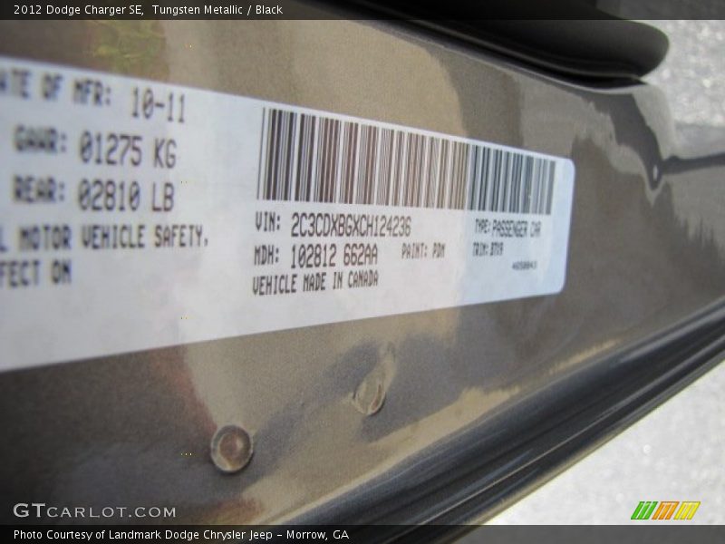 Tungsten Metallic / Black 2012 Dodge Charger SE