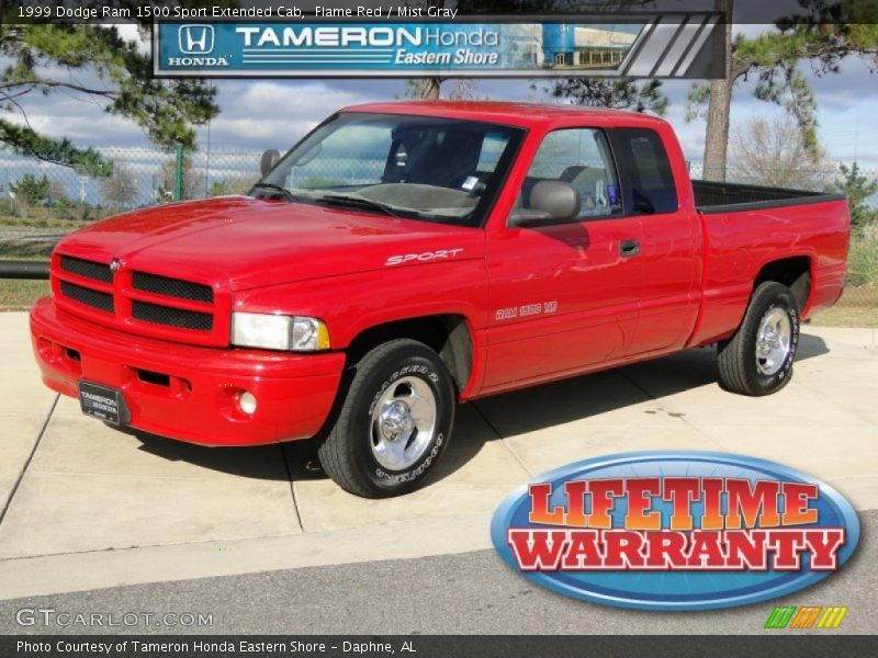 Flame Red / Mist Gray 1999 Dodge Ram 1500 Sport Extended Cab