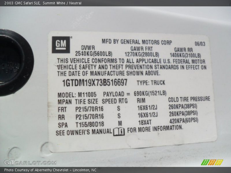 Summit White / Neutral 2003 GMC Safari SLE